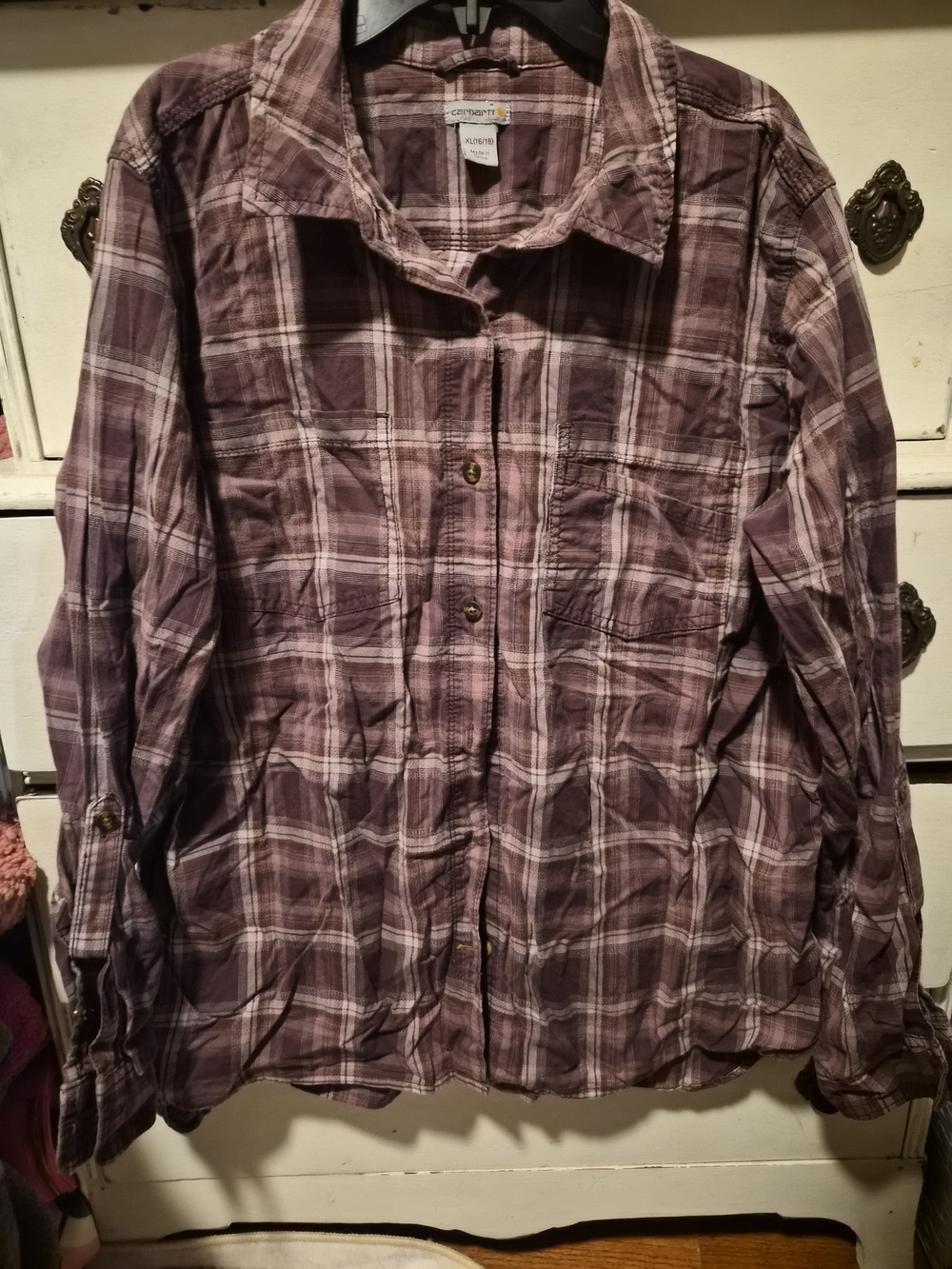 Carhartt Women’s XL Plaid Button Down Shirt Brown Pink Workwear